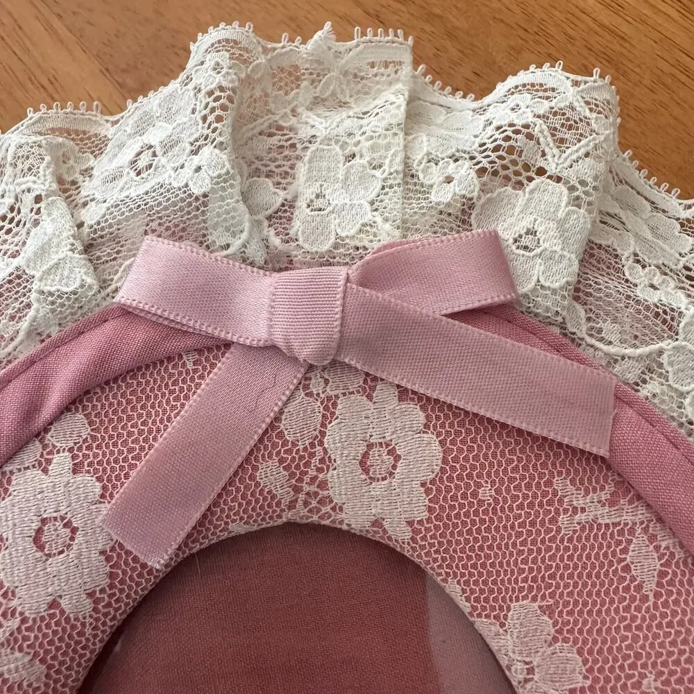 Vintage 90s Satin and Lace Oval Easel Frames Pink Ivory Romantic Cottage Core